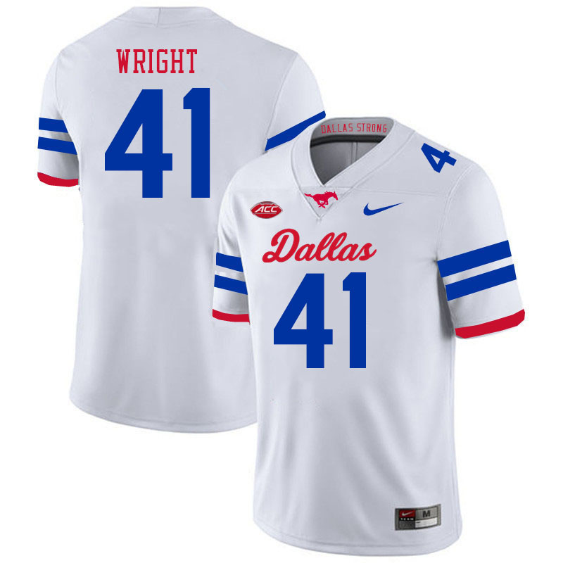 SMU Mustangs #41 Stephon Wright College Football Jerseys Stitched Sale-Alternate White